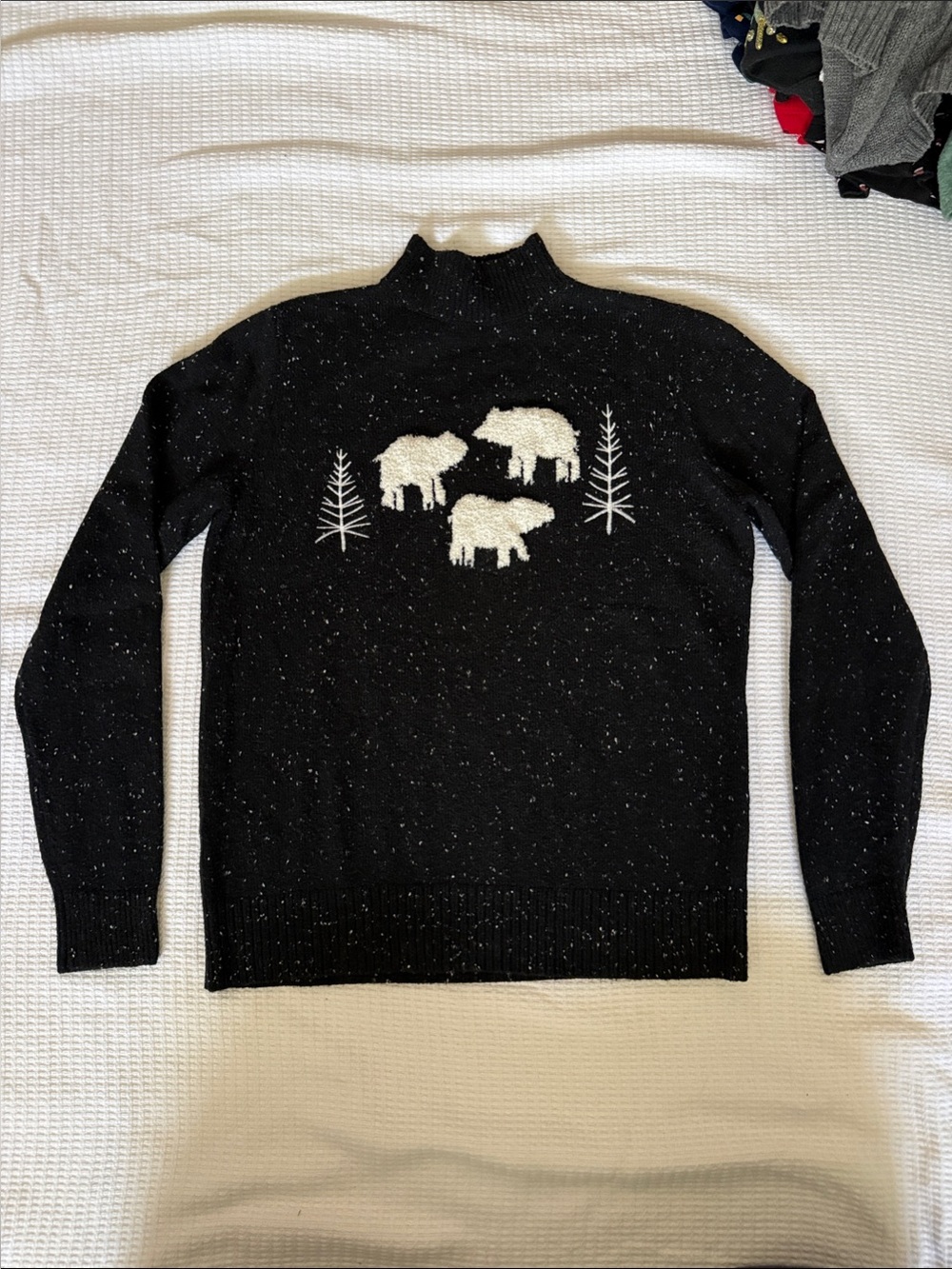 LOFT Black Turtleneck Sweater with White Sheep Motif